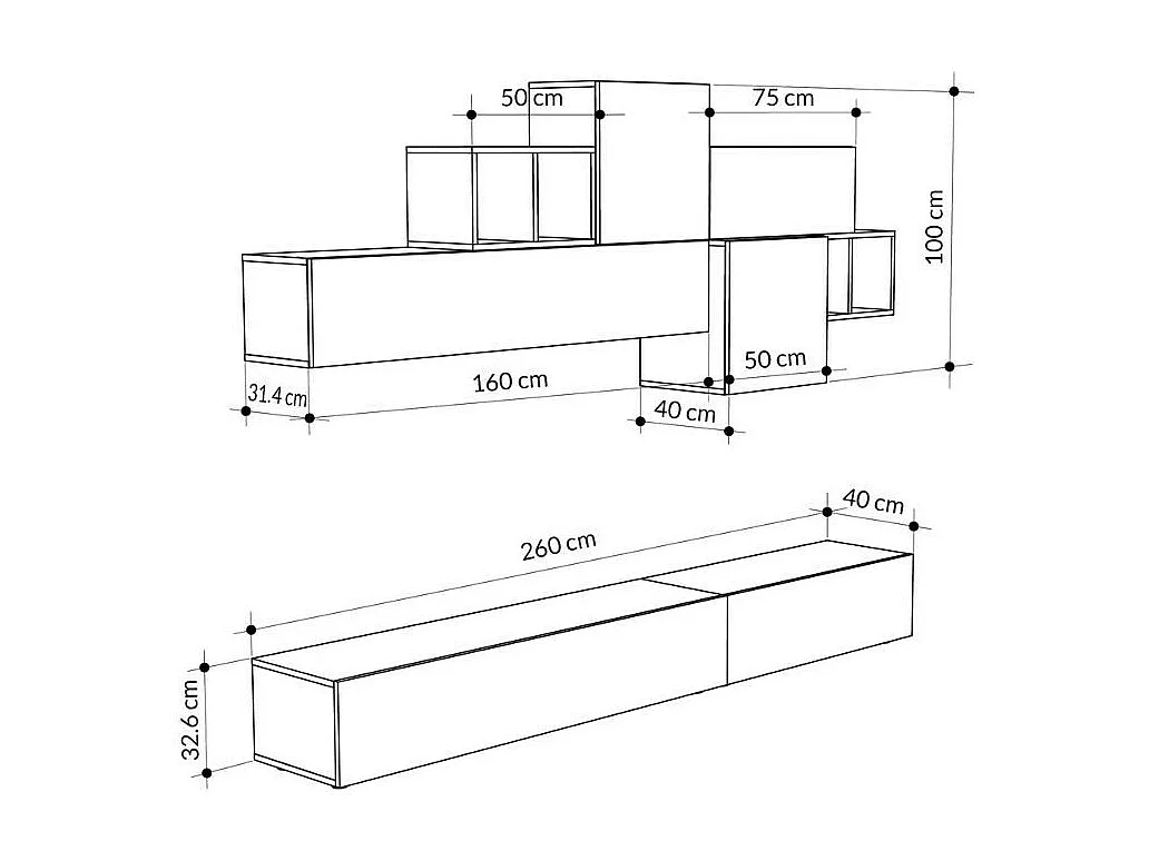 Parete attrezzata 260 cm bianco opaco Tromen