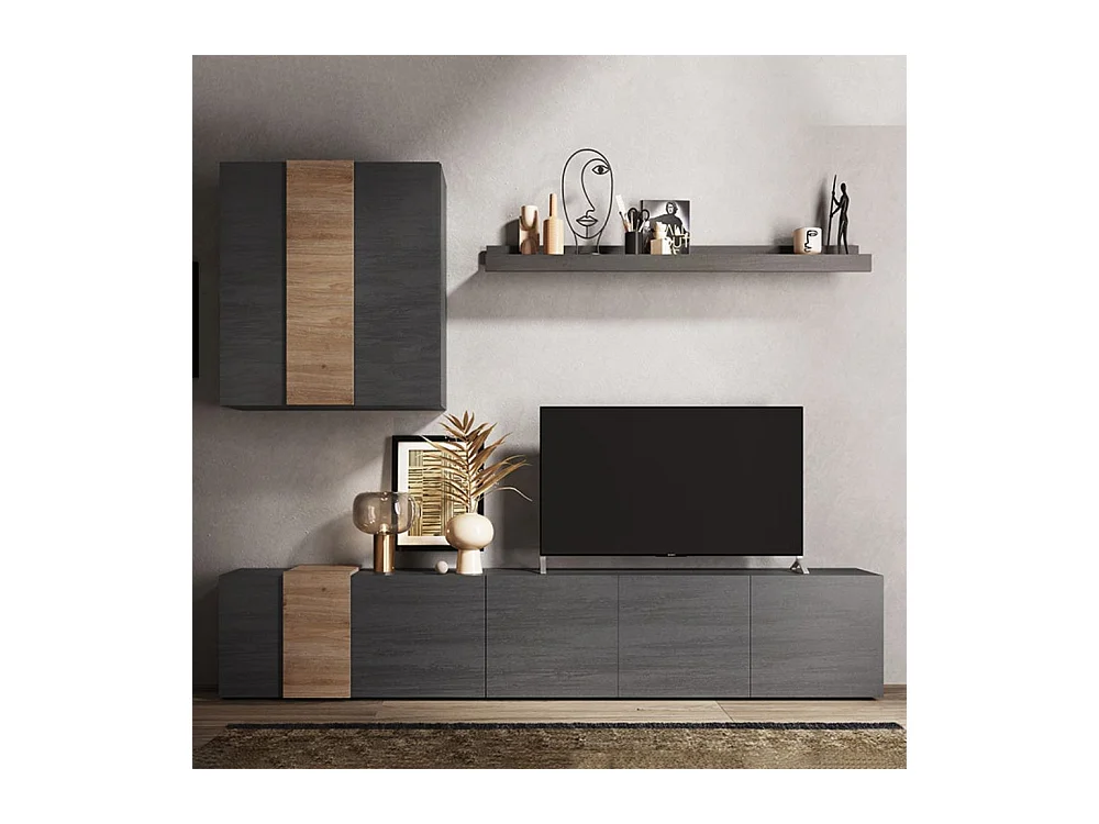 Parete attrezzata 301x44x195h Sabry colore titanio rovere Kadiz