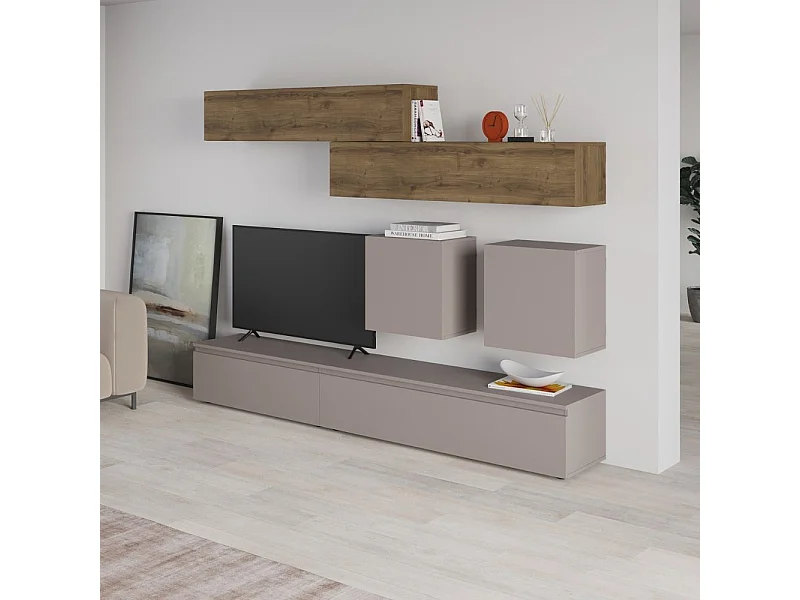 Parete attrezzata tortora e noce Licia 250x40x186H