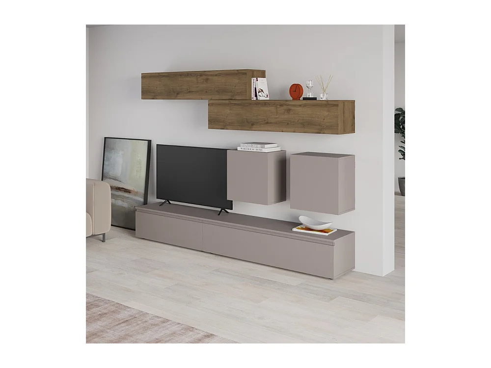 Parete attrezzata tortora e noce Licia 250x40x186H