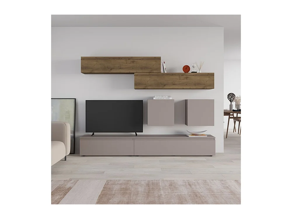 Parete attrezzata tortora e noce Licia 250x40x186H