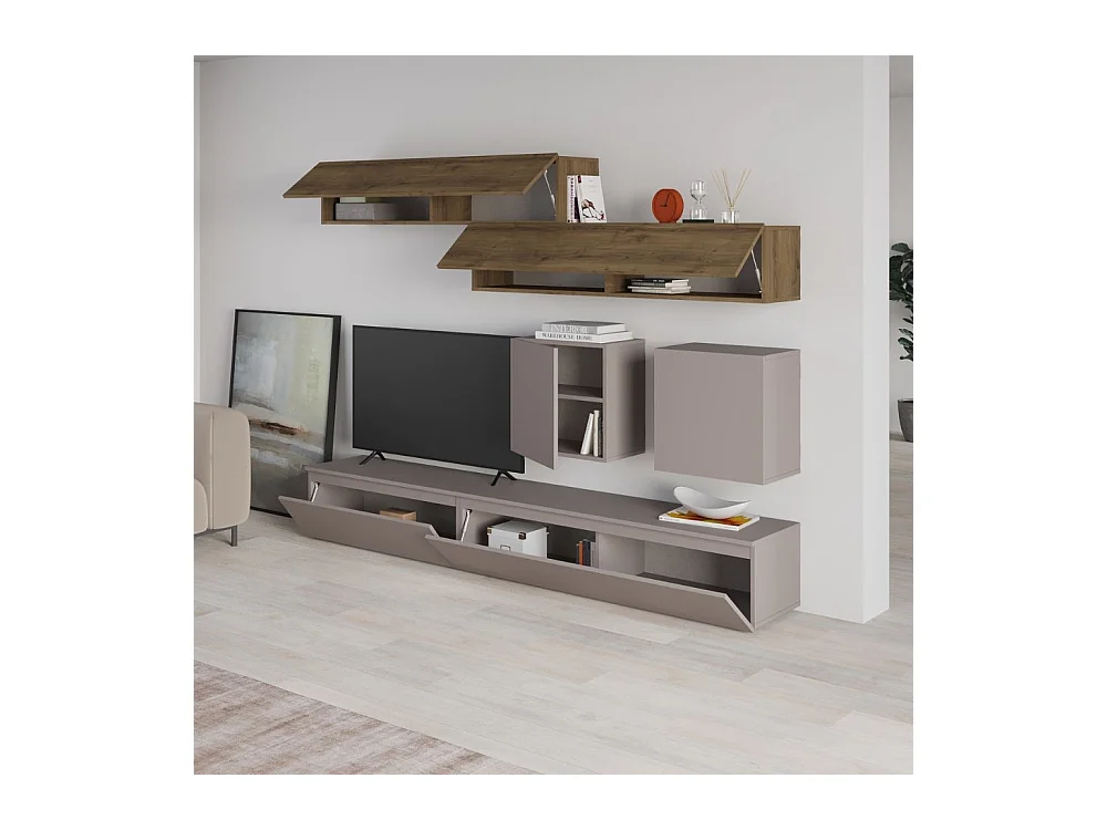 Parete attrezzata tortora e noce Licia 250x40x186H