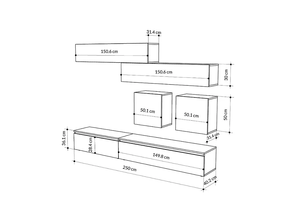 Parete attrezzata tortora e noce Licia 250x40x186H