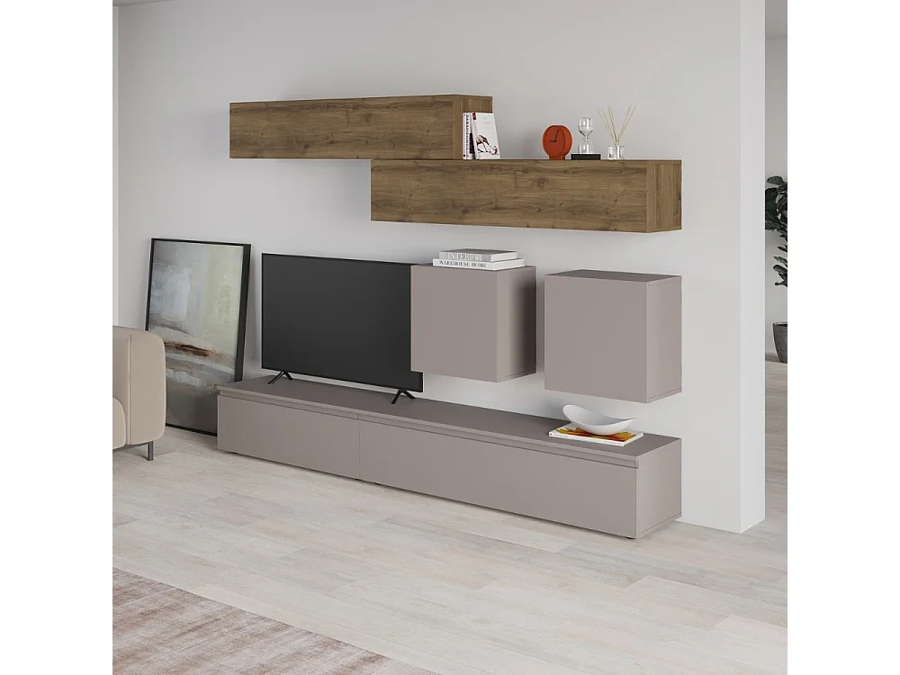 Parete attrezzata tortora e noce Licia 250x40x186H