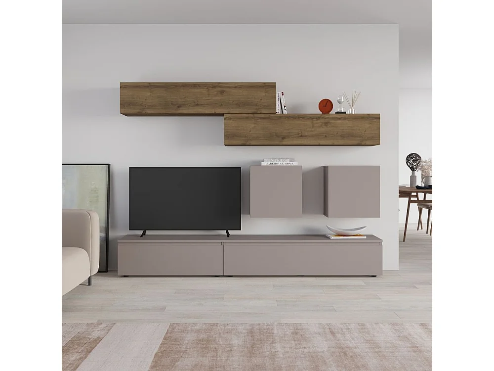 Parete attrezzata tortora e noce Licia 250x40x186H