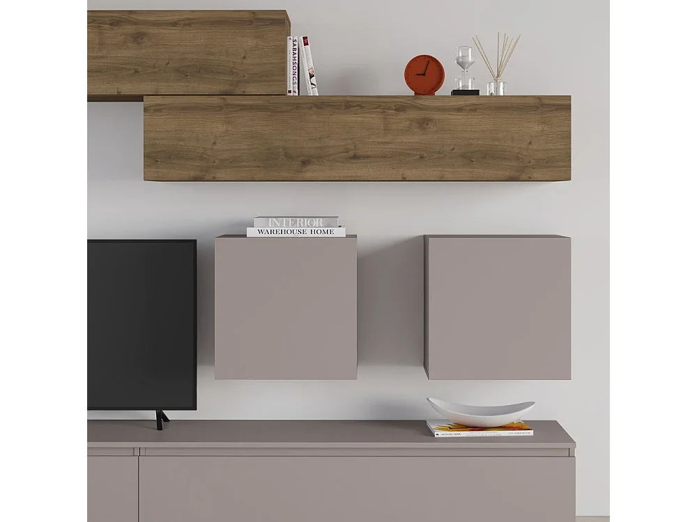 Parete attrezzata tortora e noce Licia 250x40x186H