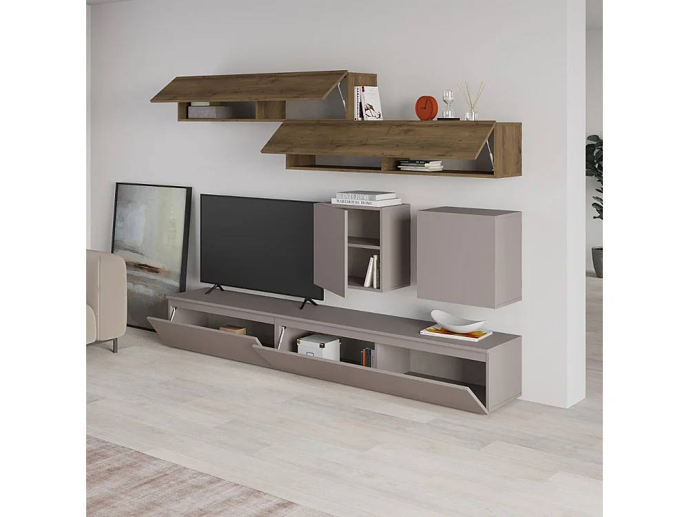 Parete attrezzata tortora e noce Licia 250x40x186H