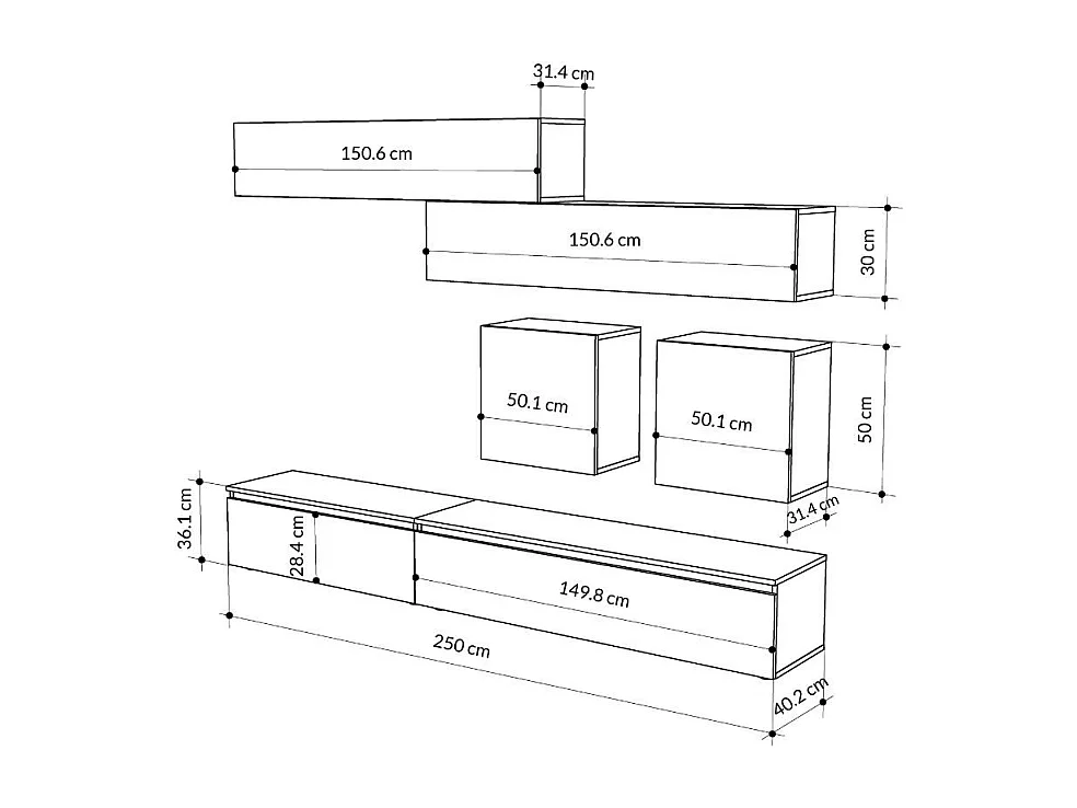 Parete attrezzata tortora e noce Licia 250x40x186H