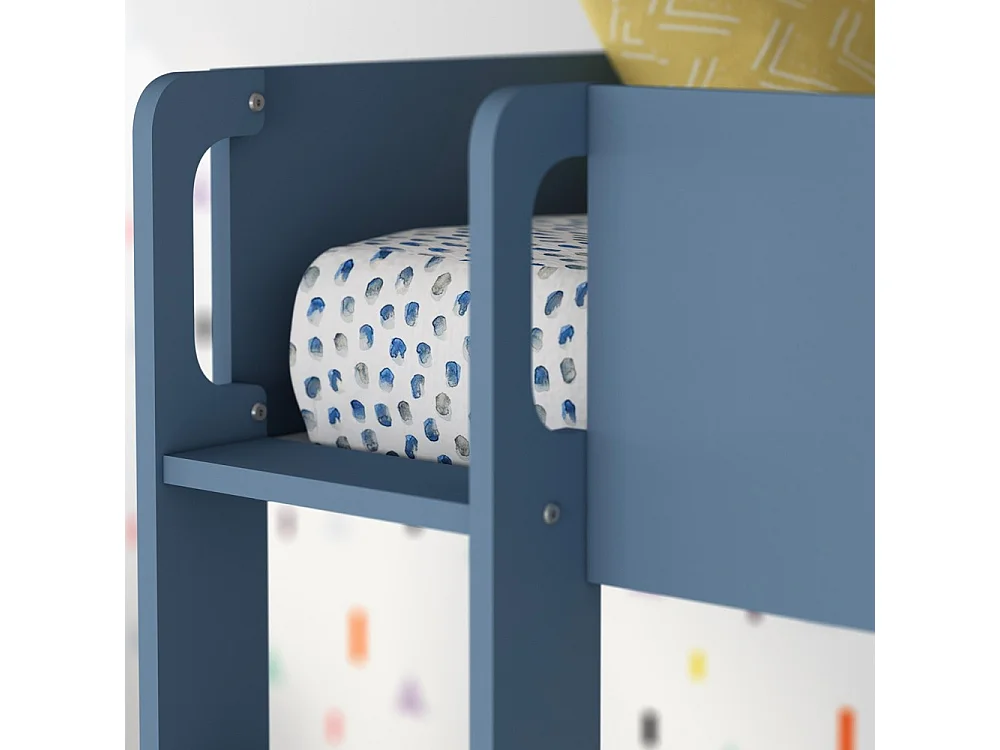 Letto a castello rovere e azzurro con armadio 2 ante e cassetti