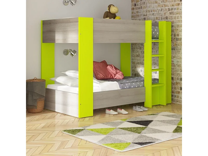 Letto a castello 2087 rovere grigio e lime 196.5x108x5x145.6H