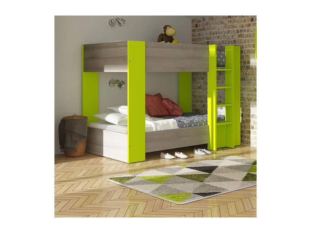 Letto a castello 2087 rovere grigio e lime 196.5x108x5x145.6H