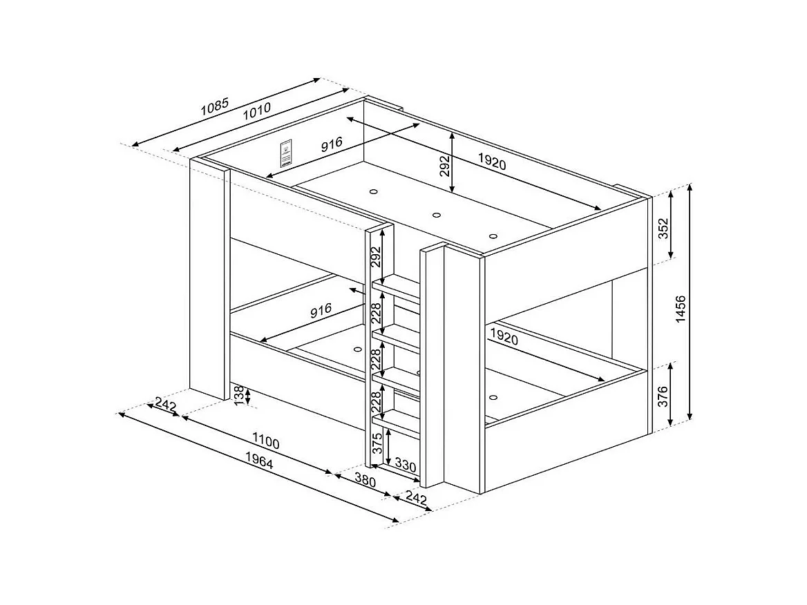 Letto a castello 2087 rovere grigio e lime 196.5x108x5x145.6H