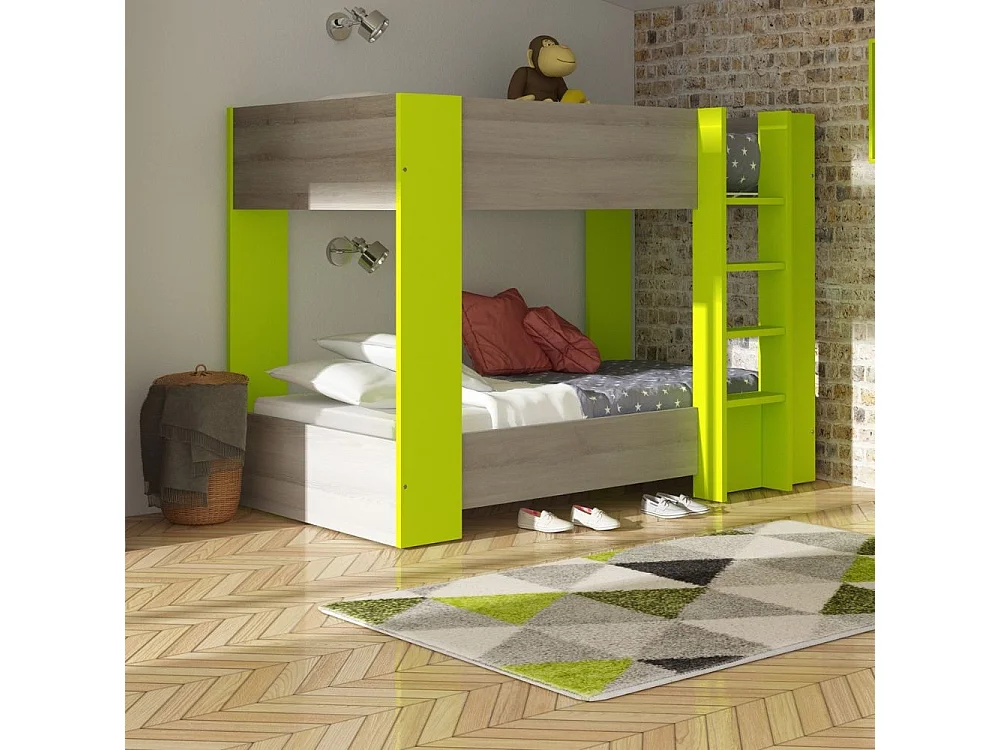 Letto a castello 2087 rovere grigio e lime 196.5x108x5x145.6H