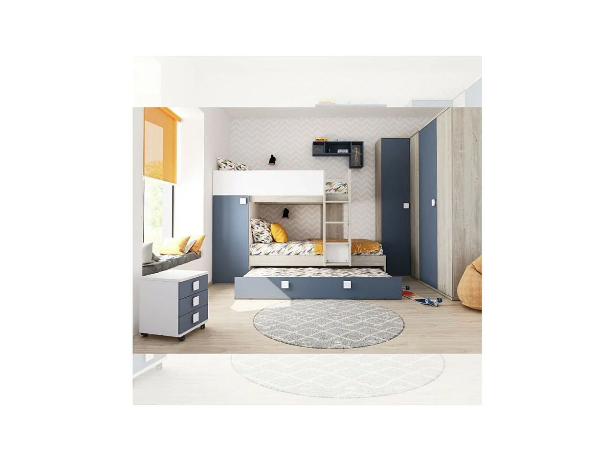 Letto a castello bianco consumato e azzurro con letto estraibile