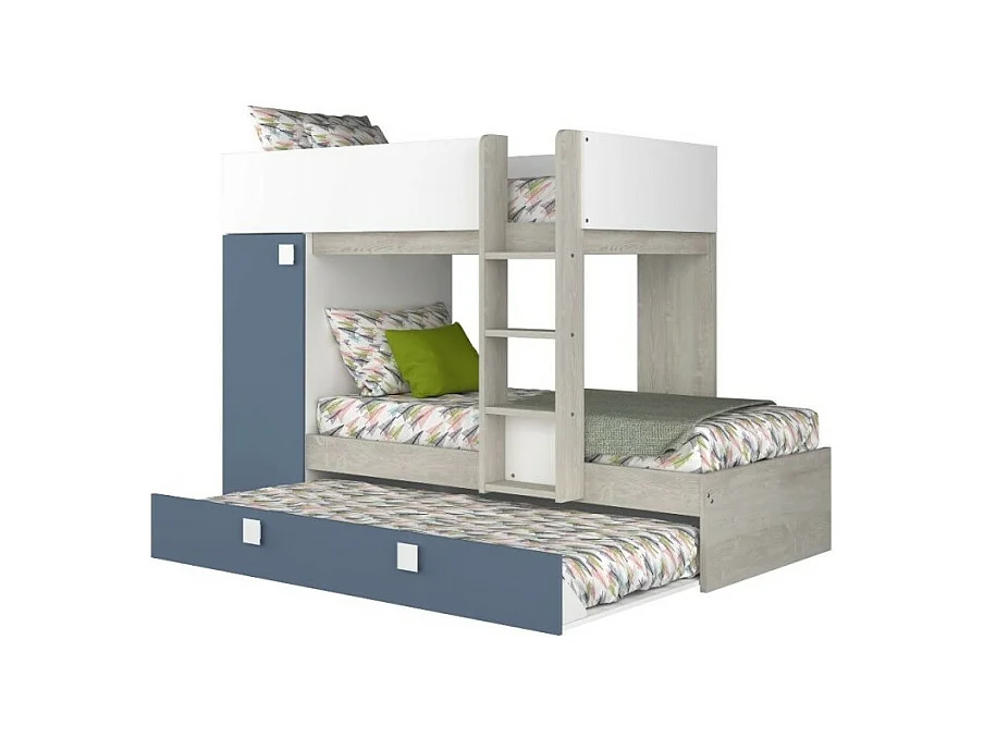 Letto a castello bianco consumato e azzurro con letto estraibile