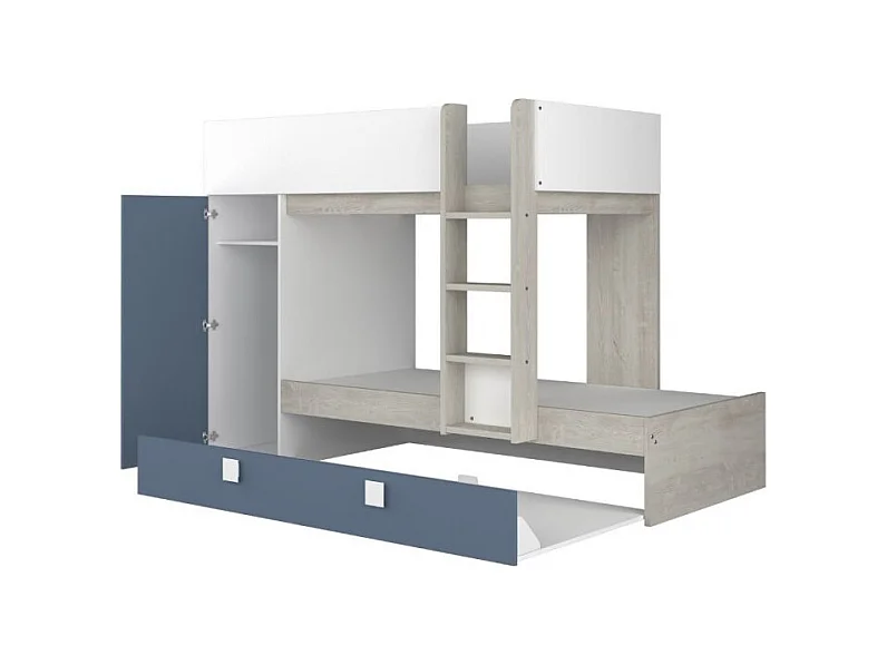 Letto a castello bianco consumato e azzurro con letto estraibile