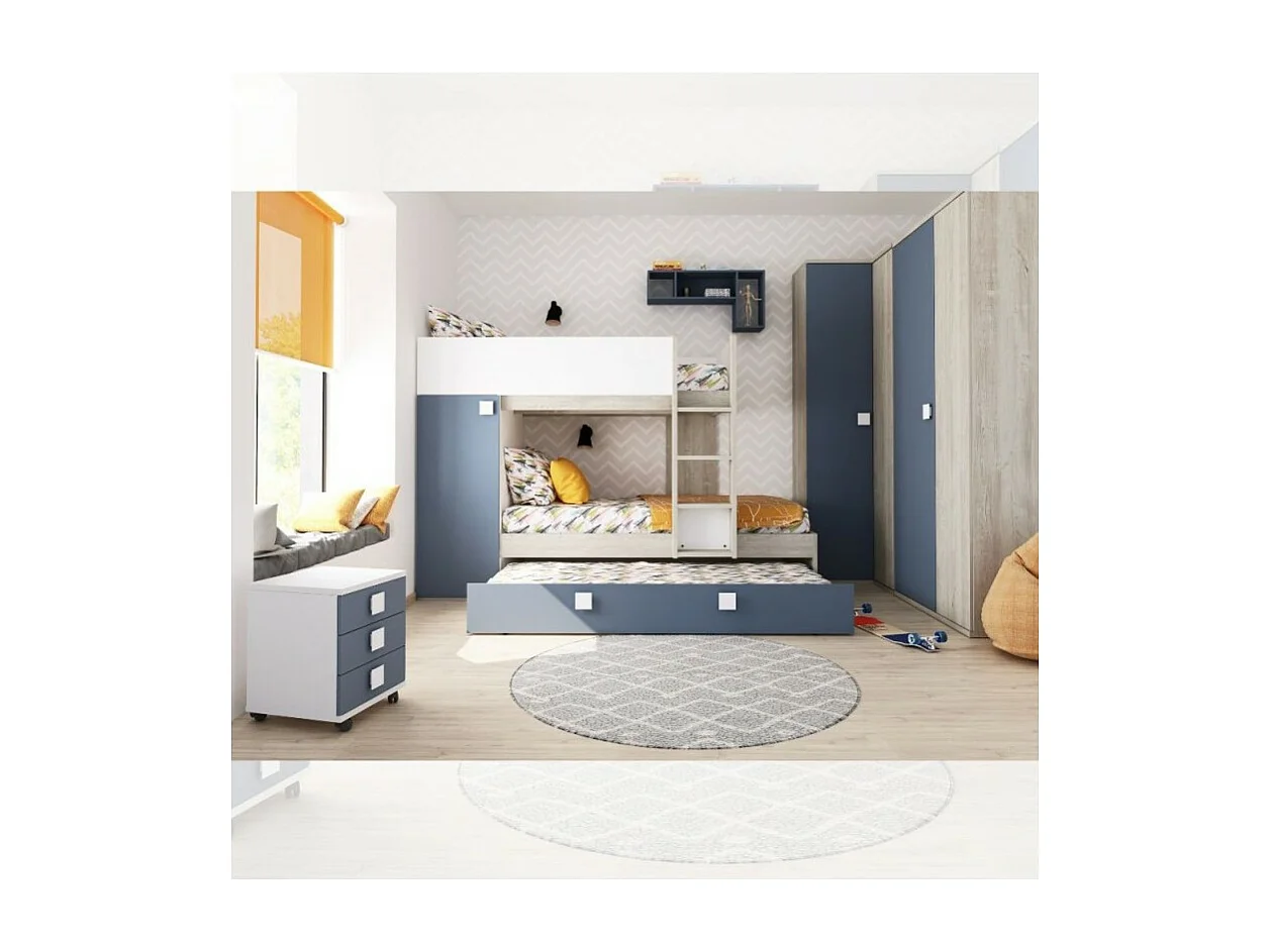 Letto a castello bianco consumato e azzurro con letto estraibile