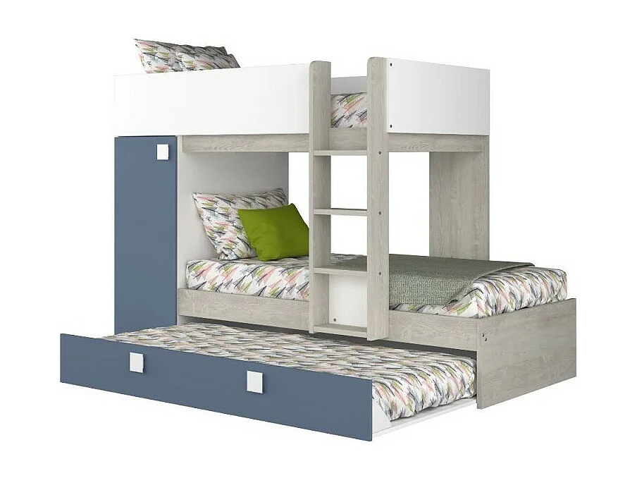 Letto a castello bianco consumato e azzurro con letto estraibile