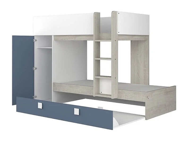 Letto a castello bianco consumato e azzurro con letto estraibile