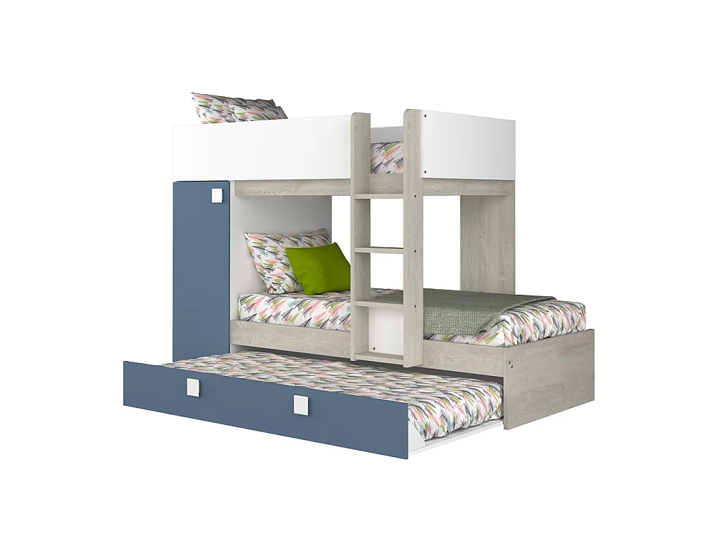 Letto a castello bianco consumato e azzurro con letto estraibile