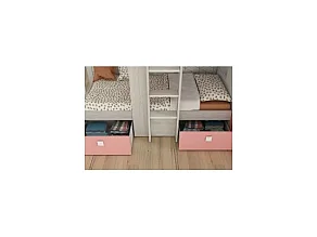 Letto a castello bianco consumato e rosa flamingo con armadio e cassetti 1267