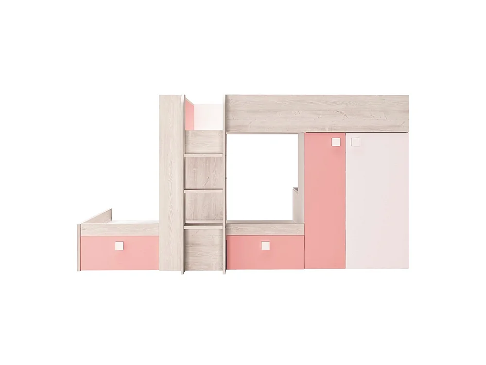 Letto a castello bianco consumato e rosa flamingo con armadio e cassetti 1267