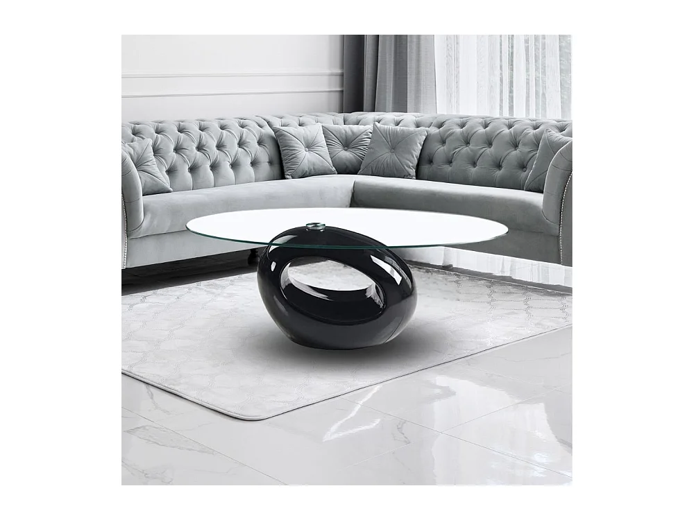 Tavolino da salotto con piano in vetro ovale e struttura nero lucido 115x65x40 Miranda