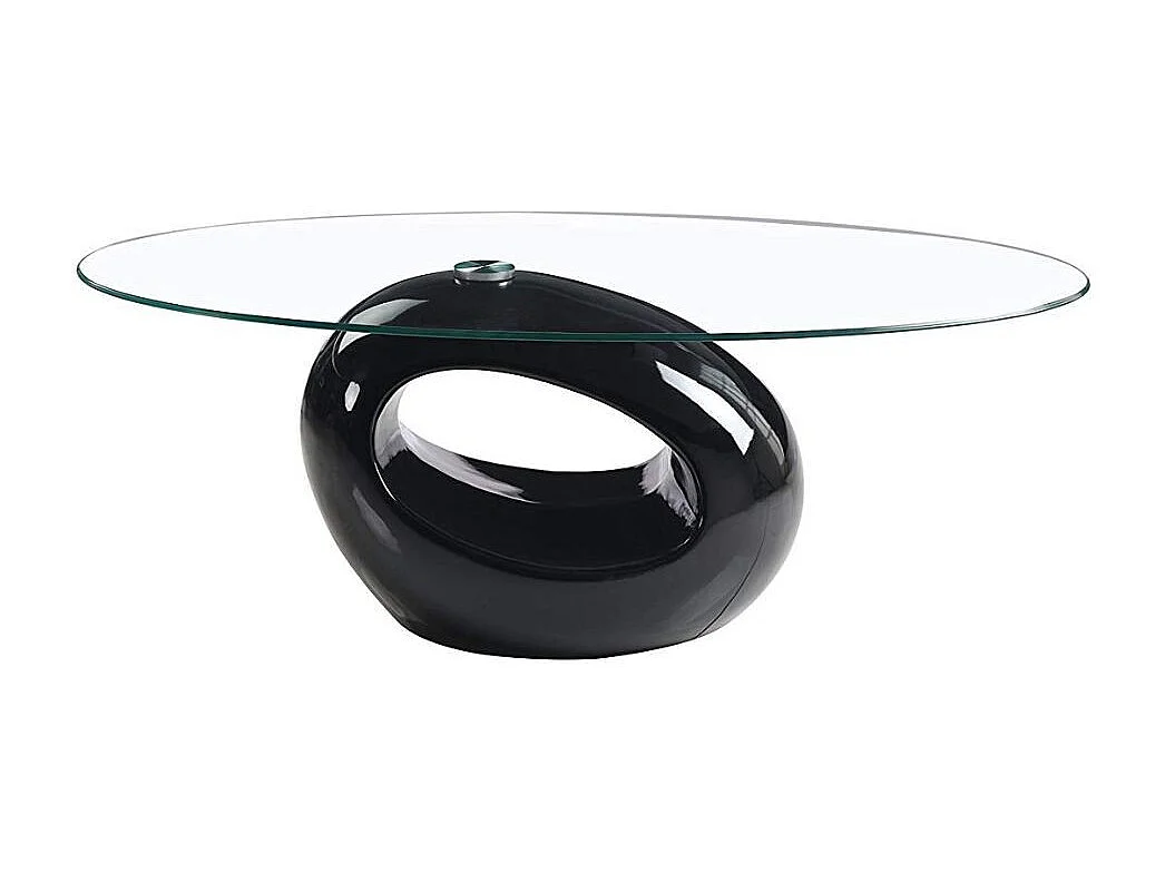 Tavolino da salotto con piano in vetro ovale e struttura nero lucido 115x65x40 Miranda