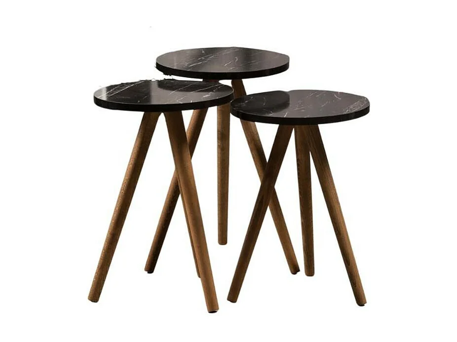 Tris Tavolini da caffè nero gambe in legno Nisa 38