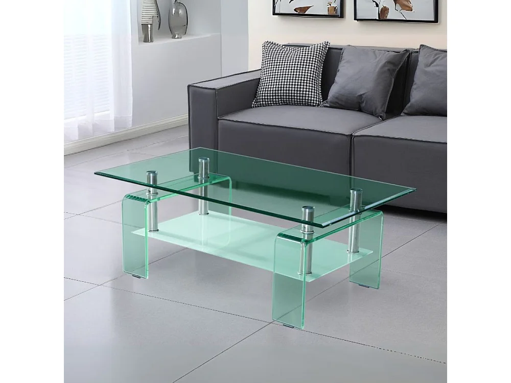 Tavolino con due ripiani in vetro Crystal 100x60x39h