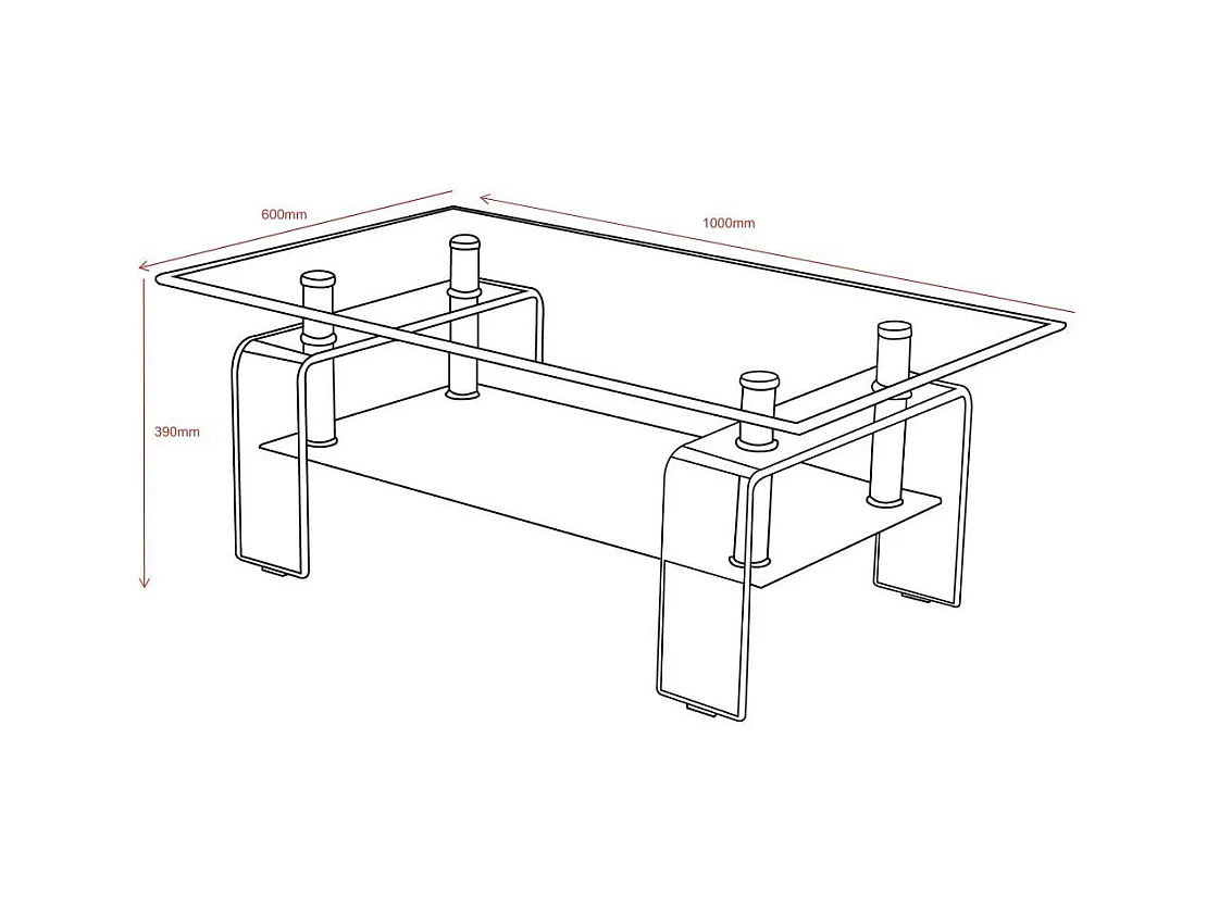 Tavolino con due ripiani in vetro Crystal 100x60x39h