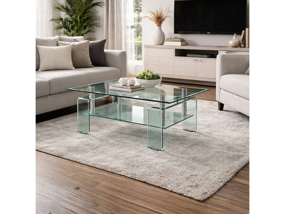 Tavolino con due ripiani in vetro Crystal 100x60x39h