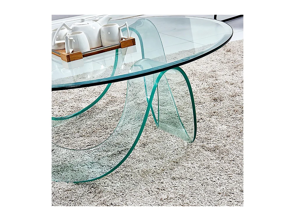 Tavolino rotondo da salotto in vetro temperato curvato Carpino 100x100x36