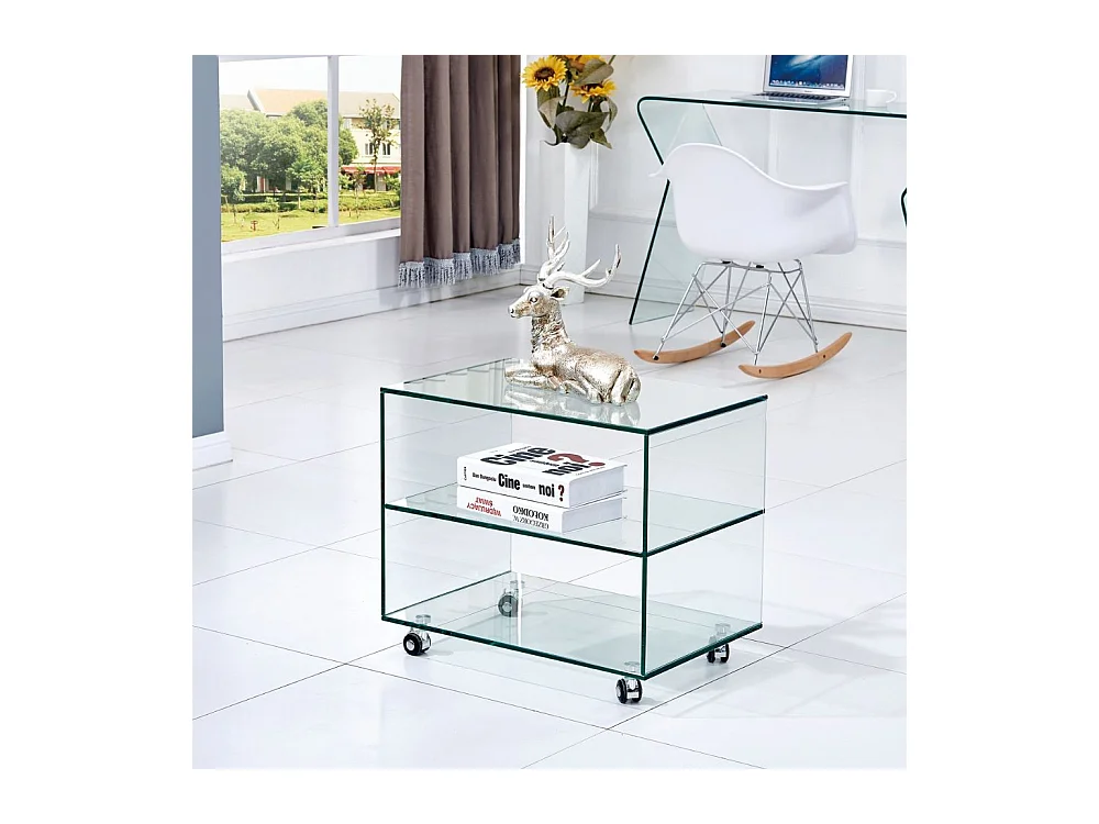 Tavolino da salotto in vetro temperato con ruote Corniolo 60x40x53H