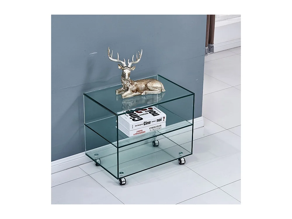 Tavolino da salotto in vetro temperato con ruote Corniolo 60x40x53H