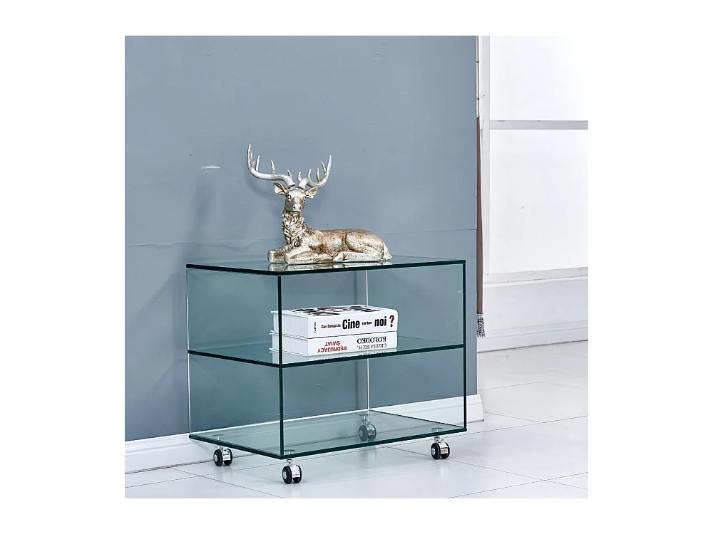 Tavolino da salotto in vetro temperato con ruote Corniolo 60x40x53H
