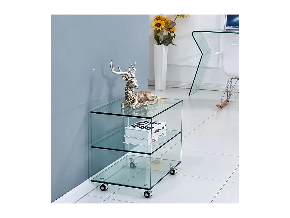 Tavolino da salotto in vetro temperato con ruote Corniolo 60x40x53H