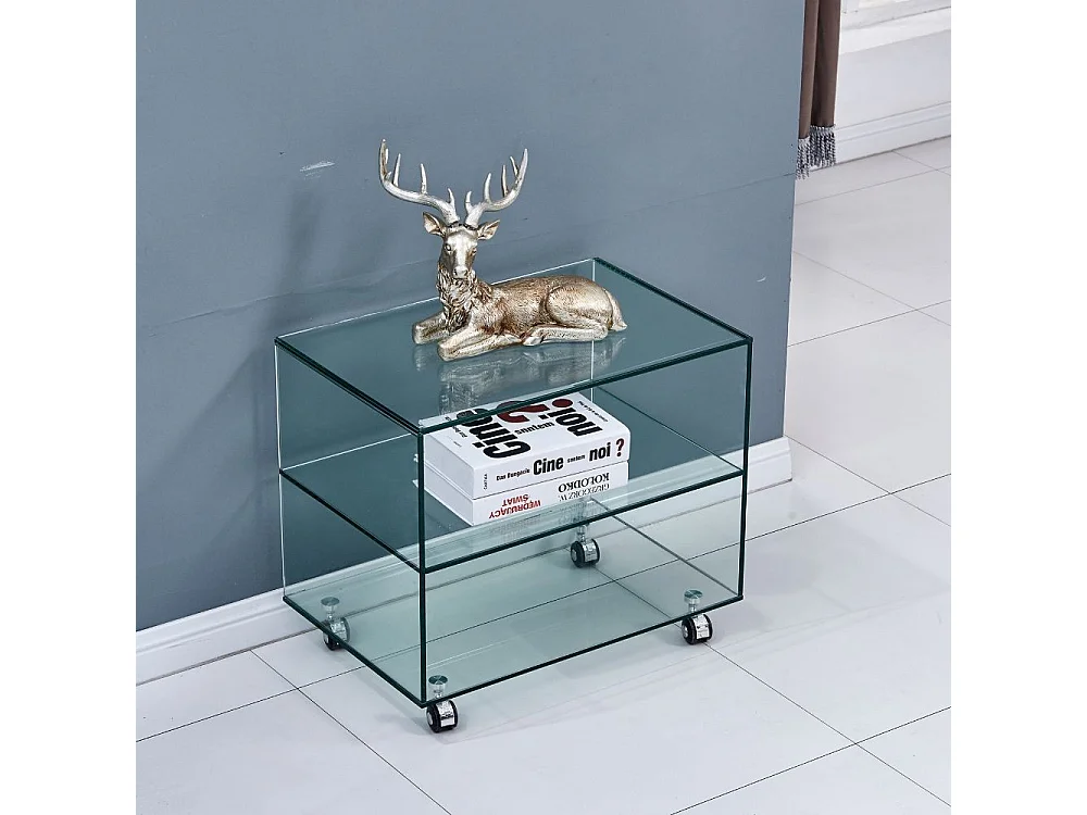 Tavolino da salotto in vetro temperato con ruote Corniolo 60x40x53H