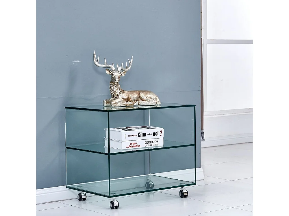 Tavolino da salotto in vetro temperato con ruote Corniolo 60x40x53H