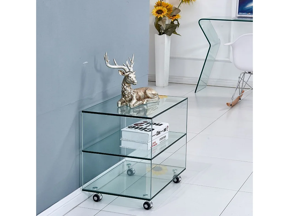 Tavolino da salotto in vetro temperato con ruote Corniolo 60x40x53H