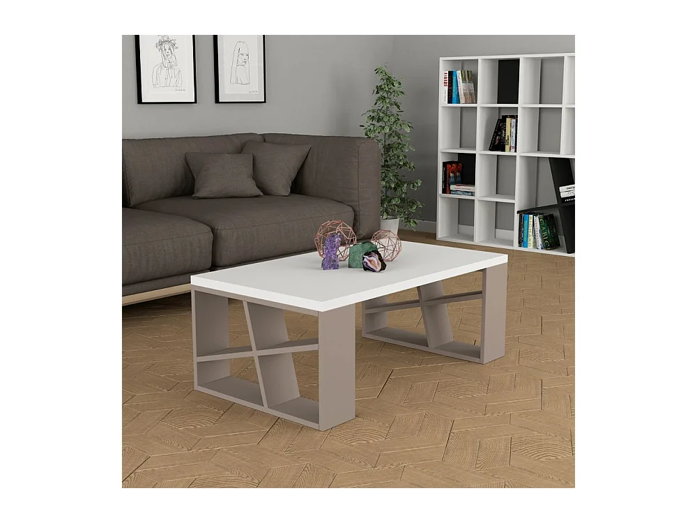 Tavolino da salotto piano bianco e gambe tortora Honey