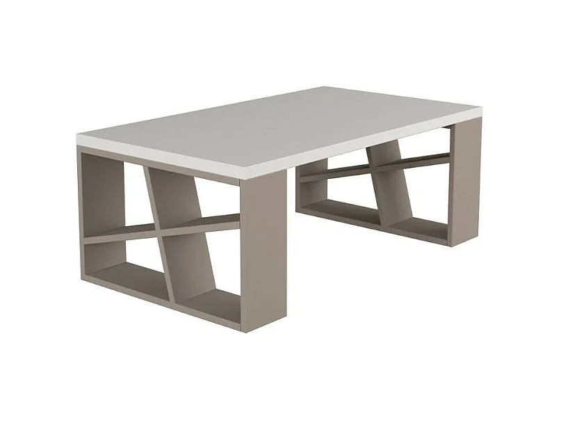 Tavolino da salotto piano bianco e gambe tortora Honey