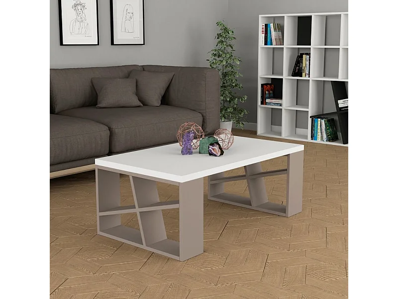 Tavolino da salotto piano bianco e gambe tortora Honey