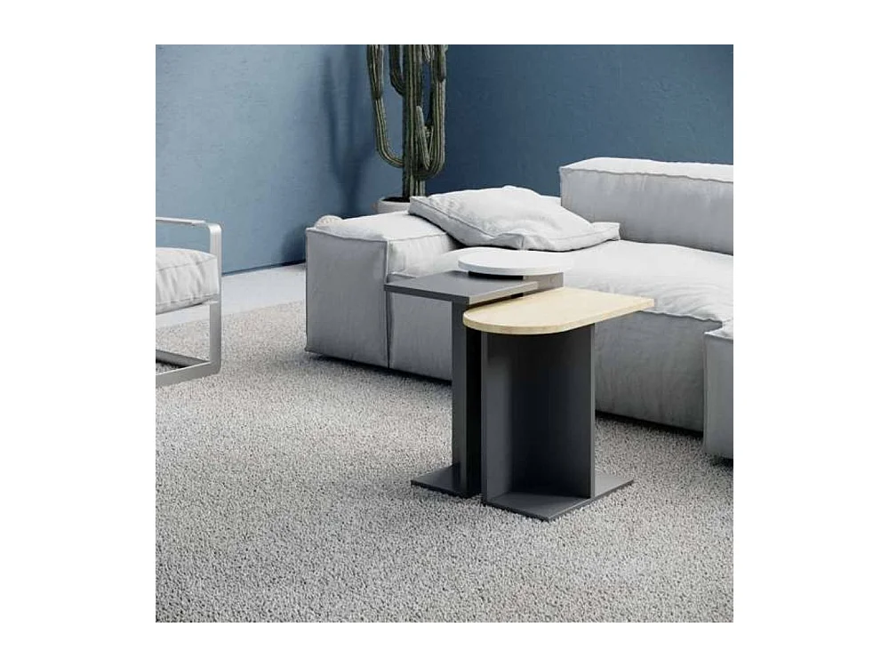 Tris tavolino da salotto Mund colore antracite rovere e bianco