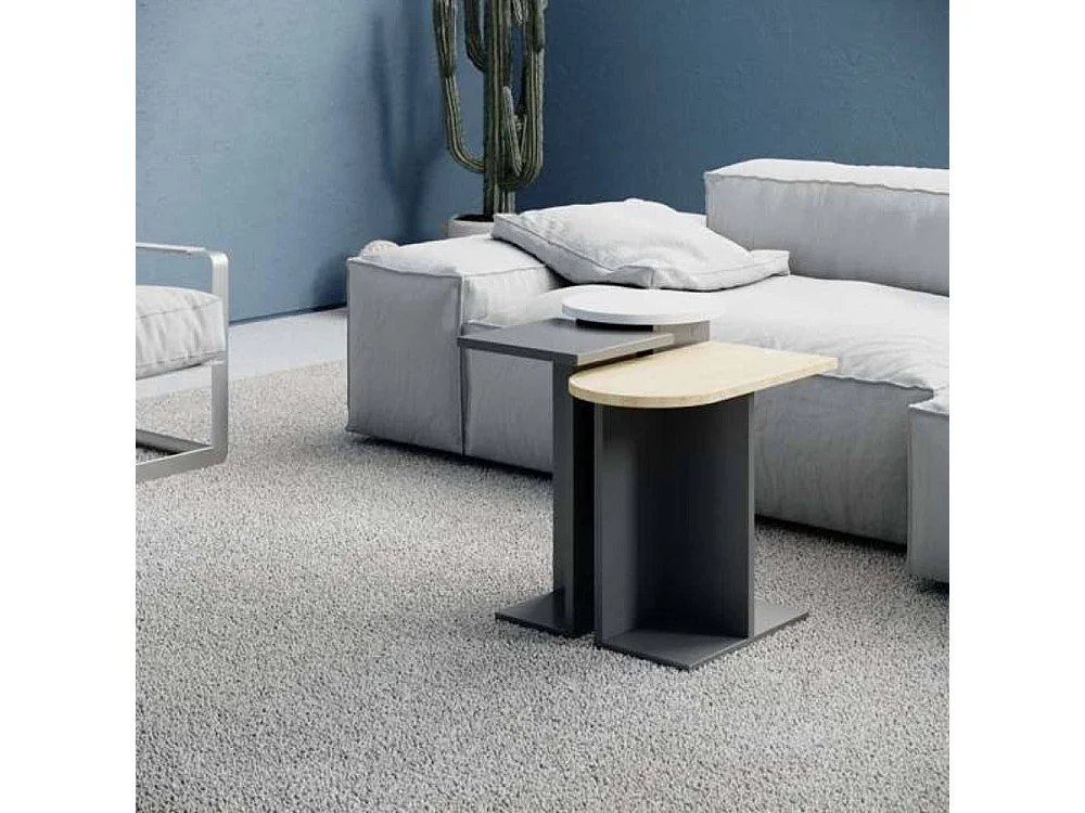 Tris tavolino da salotto Mund colore antracite rovere e bianco