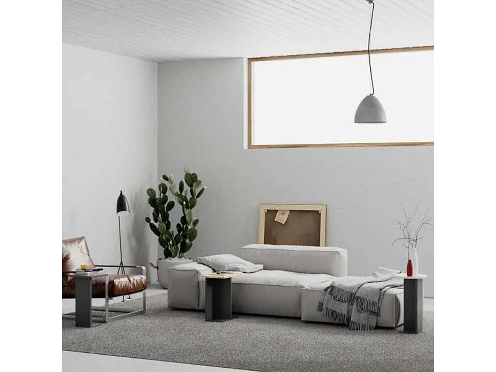 Tris tavolino da salotto Mund colore antracite rovere e bianco