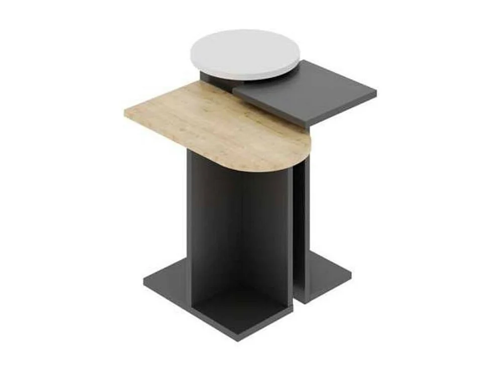 Tris tavolino da salotto Mund colore antracite rovere e bianco
