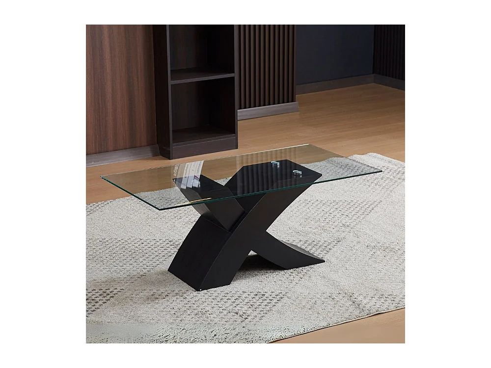 Tavolino da salotto Shiva piano in vetro e base nera a incrocio 110x60x45H