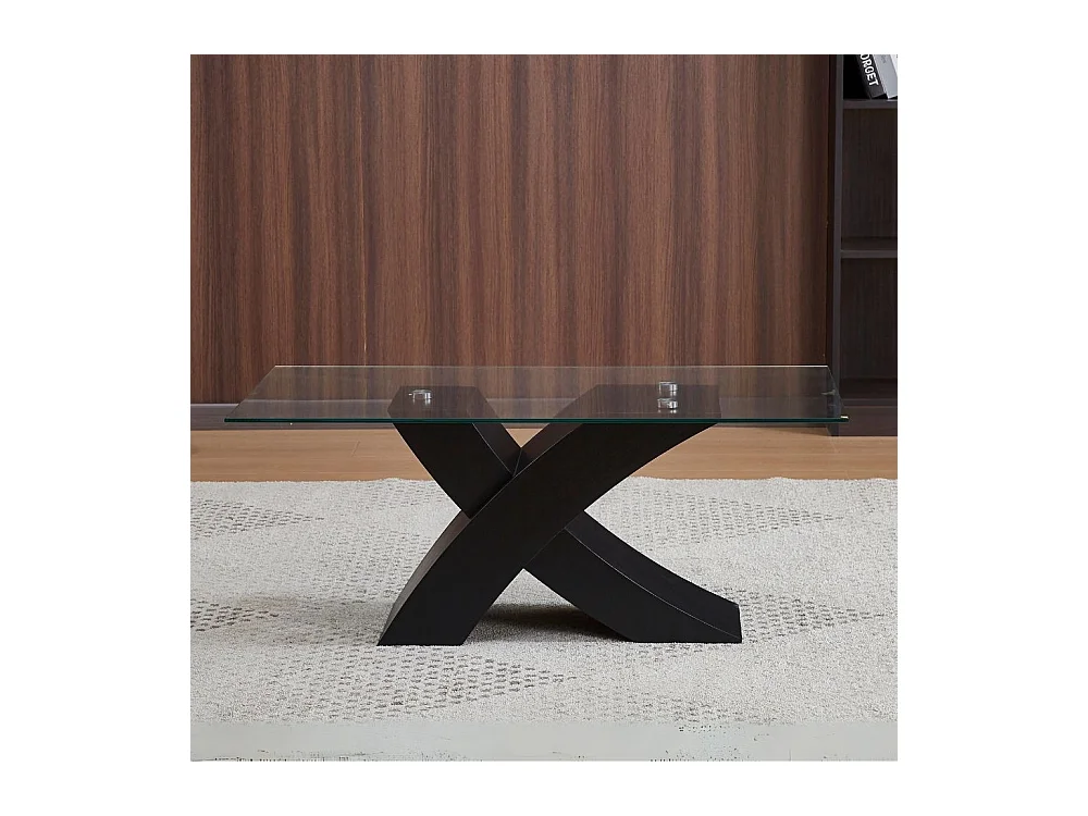Tavolino da salotto Shiva piano in vetro e base nera a incrocio 110x60x45H