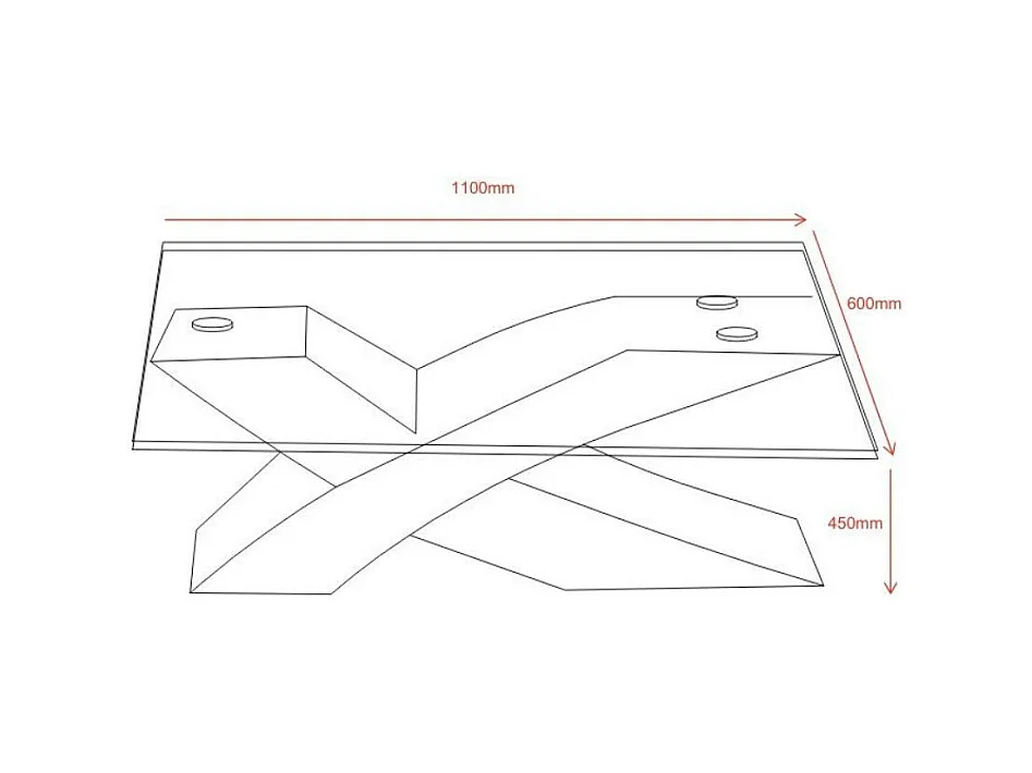 Tavolino da salotto Shiva piano in vetro e base nera a incrocio 110x60x45H